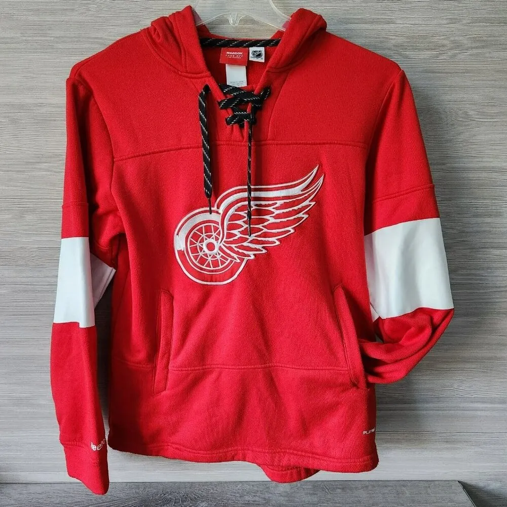 Reebok NHL Hockey Sweatshirt Unisex Lace CCM Detroit Red Wings Red Embroidered S - Image 2