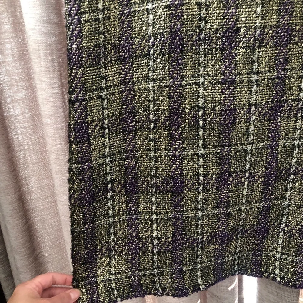 Bontrue Purple & Gold Tweed Cap Sleeve Shift Dress Size M - Image 6