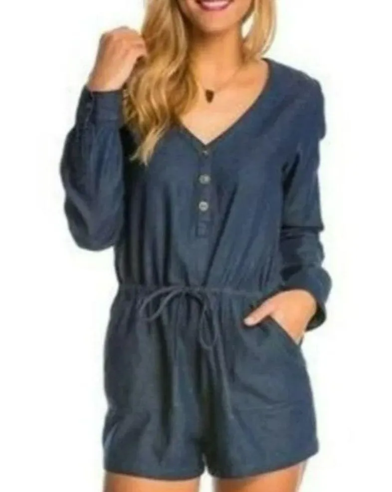 O’Neill Leyna Denim Long Sleeve Shorts Romper Womens Medium - Image 11