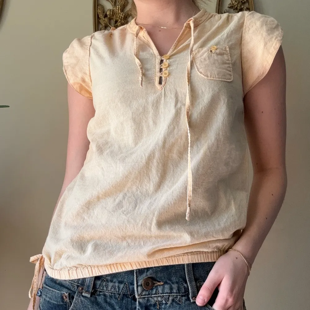 Beige Short Sleeve Blouse with Pocket - Image 2