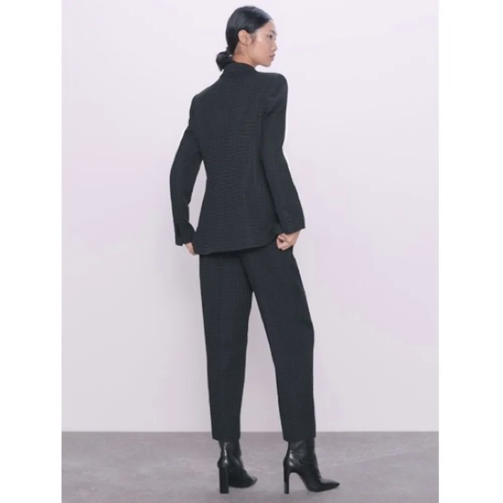 Zara HOUNDSTOOTH PRINT HIGH-WAIST SKINNY TROUSERS W/BELT BLACK COLOR SIZE XS NEW - Image 4