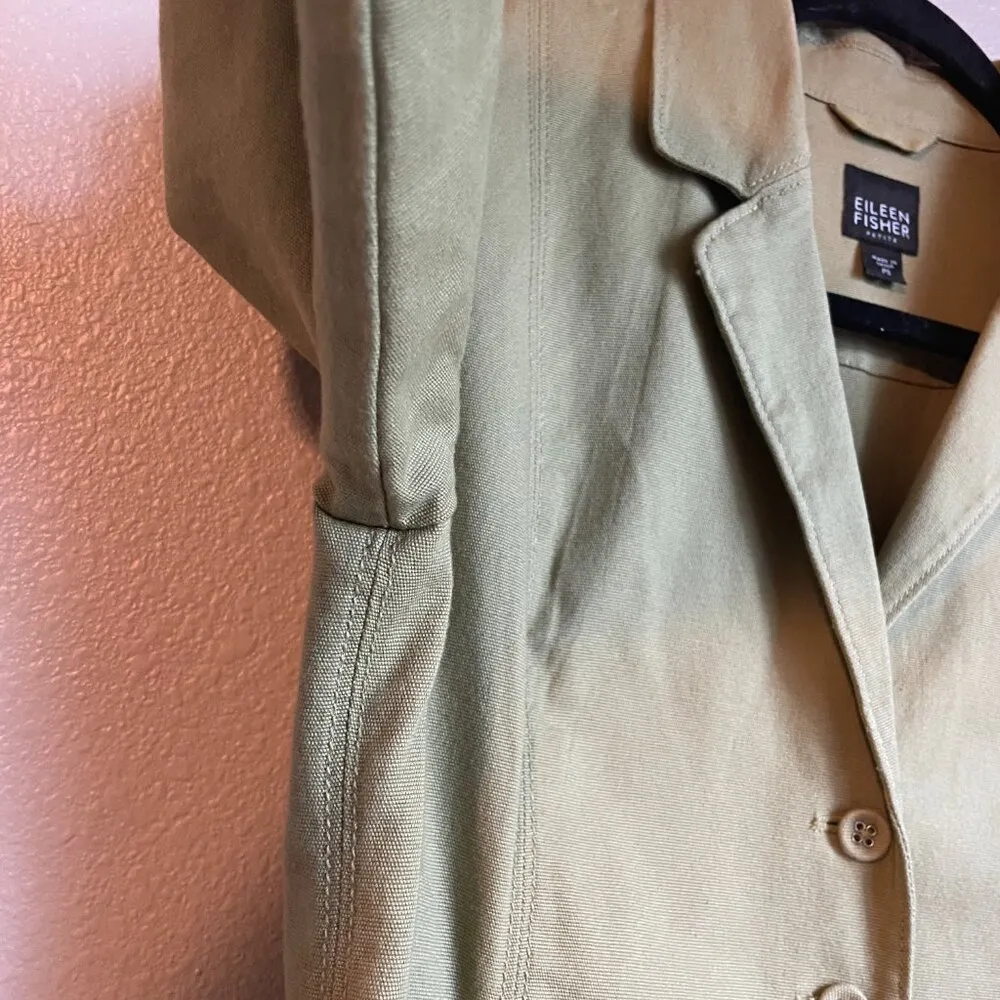 Eileen Fisher Blazer Top Green 3/4 Sleeve Buttons Pockets Organic Cotton Size PS - Image 3