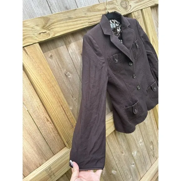 Tahari Blazer Women Brown Button Down‎ Career Jacket Pockets 4 Petite Work - Image 5