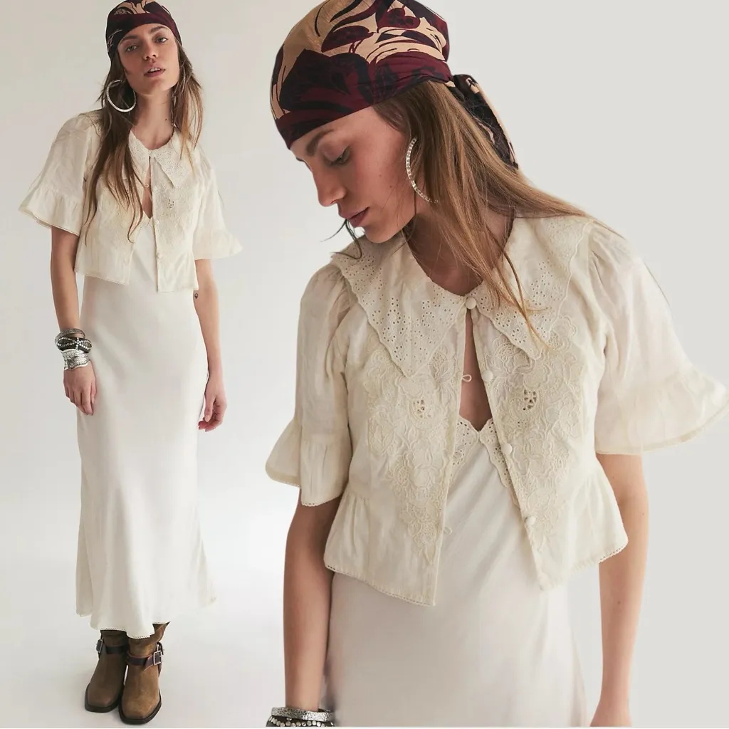 Free People Ethereal Dainty Lace Sweet Tea Midi Slip Dress Bed Jacket Set XL NWT - Image 2