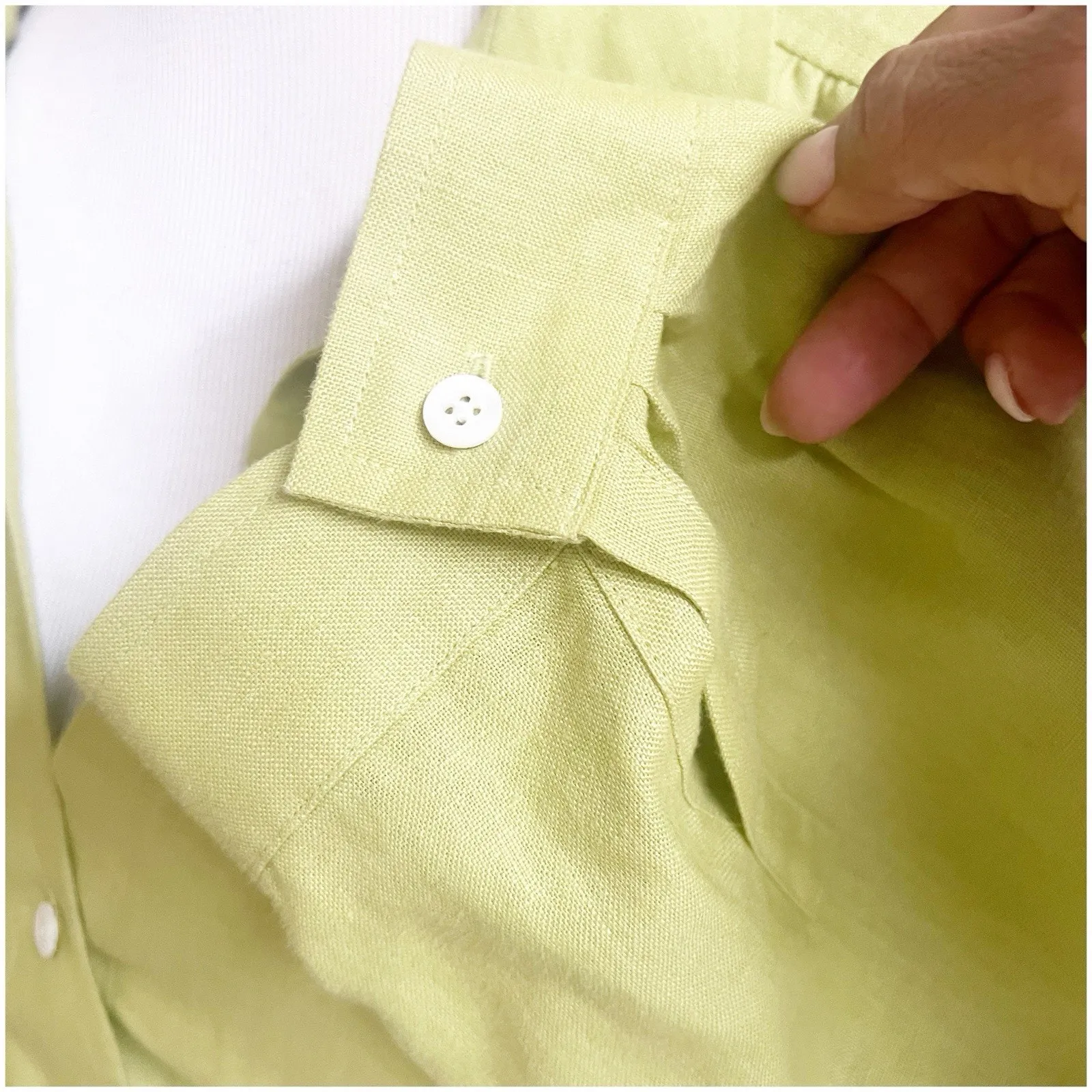 Talbots Woman Pure Irish Linen Button Front Pleated Tunic Size 18w Green Collar - Image 9