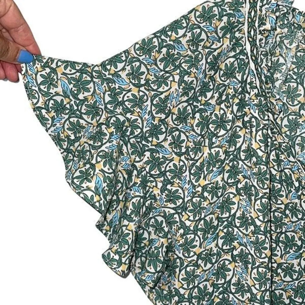 Max Studio Womens Short Flutter Sleeve Bubble Hem V-Neck Blouse Green Medium NWT - Image 4