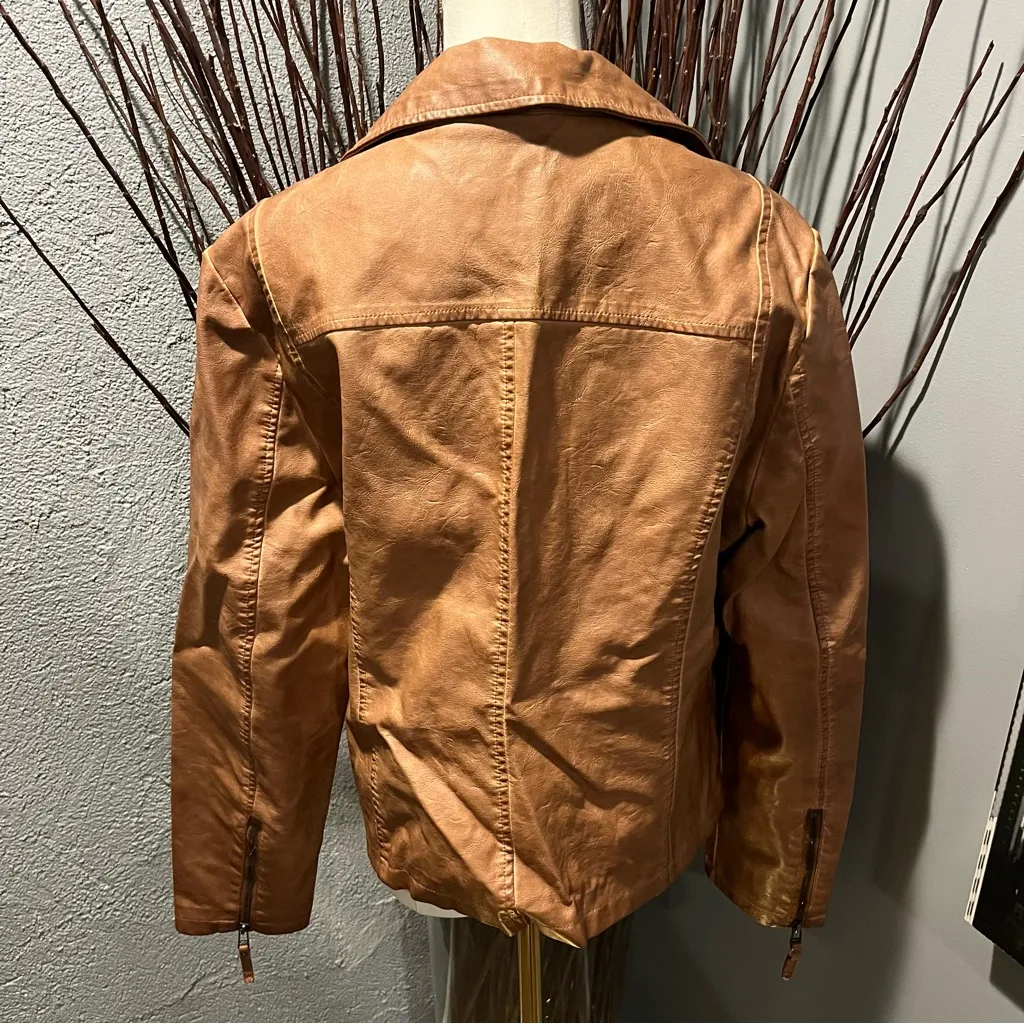 🌸MAX STUDIOS BROWN FAUX LEATHER MOTO JACKET SIZE X-LARGE🌸 - Image 4