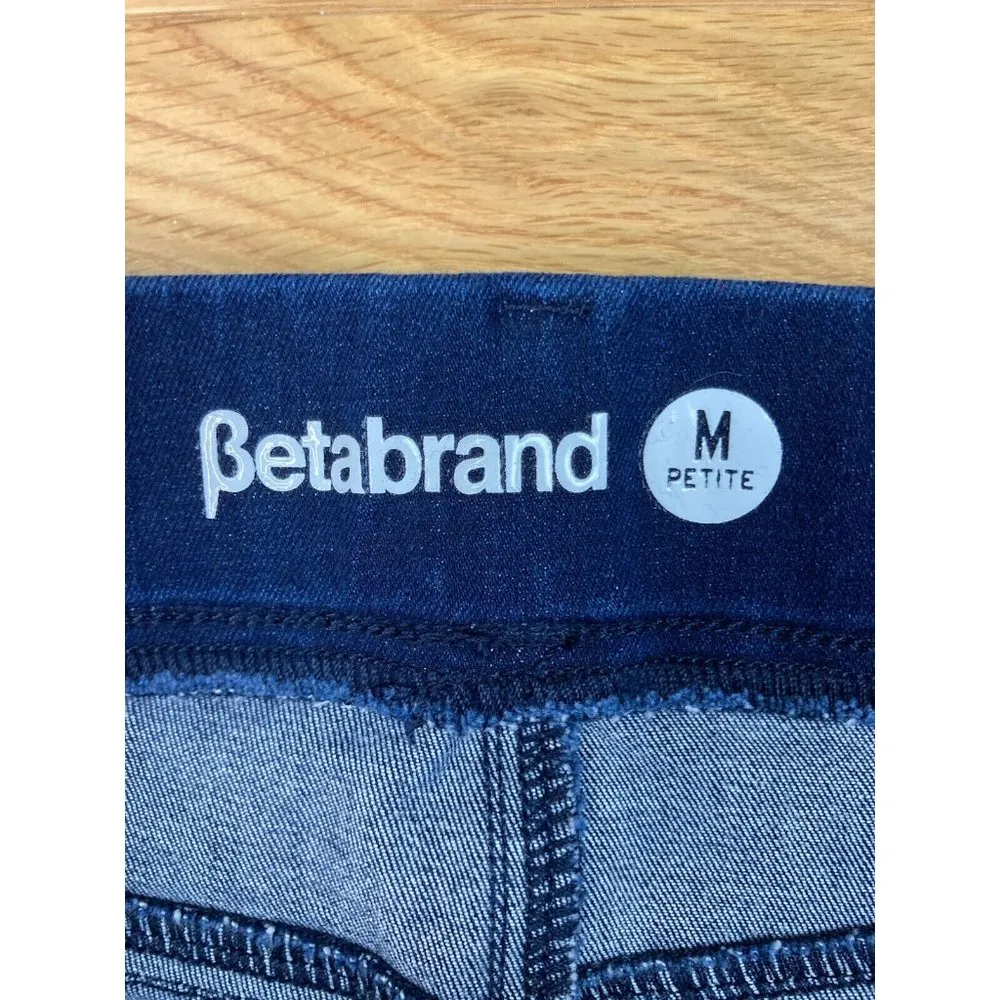 Betabrand Dark Wash Elastic Waistband Pull On Womens PM Straight Leg Yoga Jeans - Image 3