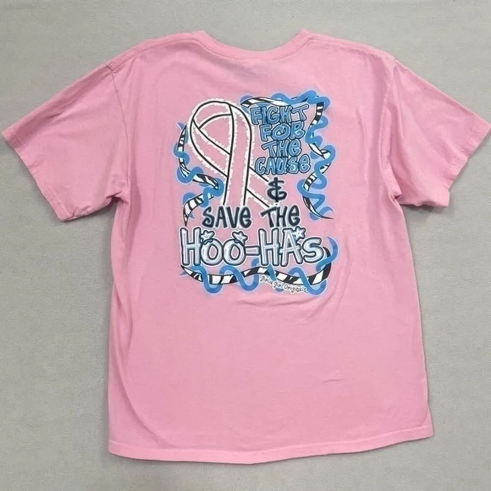 Breast Cancer Awareness T-shirt Short Sleeve Size Large Save The HOO-HAs Pink - Image 2