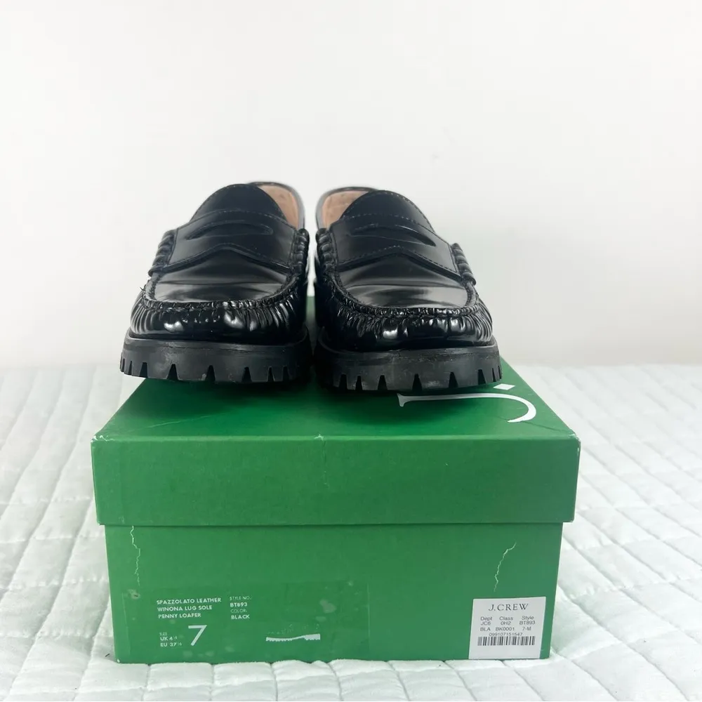J. Crew Winona lug-sole penny loafers spazzolato leather Black Size 7 *Flawed** - Image 5
