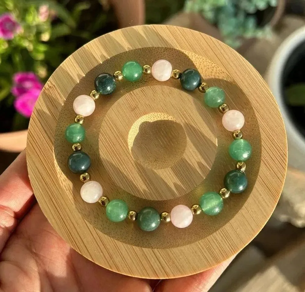 💚🩷Handmade Moss agate + green aventurine + rose quartz + hematite bracelet - Image 3