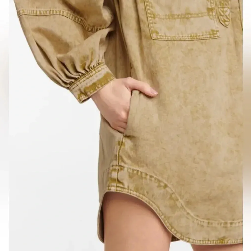 Ulla Johnson Wesley Cotton Denim Tunic Mini Dress 0 Oasis Khaki Balloon Sleeve - Image 4