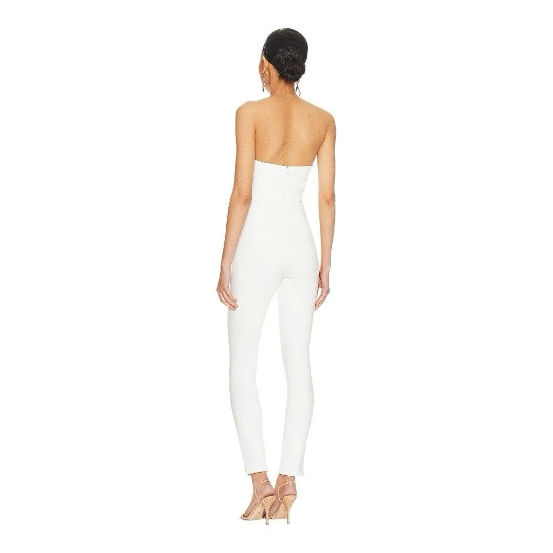 Revolve Superdown Madi Strapless Jumpsuit in White Size Large - Image 3