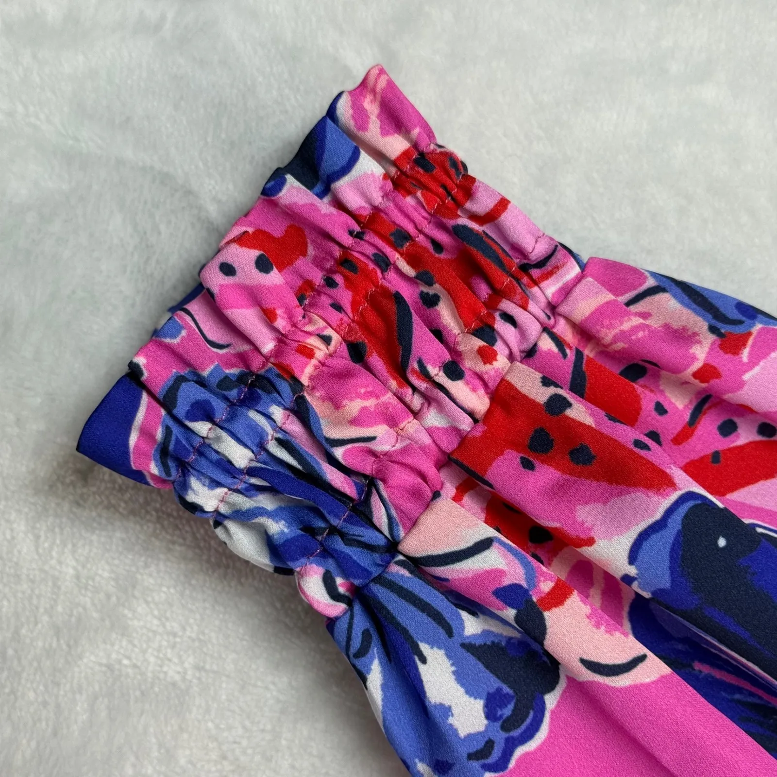 Lilly Pulitzer Floral Babydoll Dress Long Sleeve Pink‎ Blue XS - Image 5