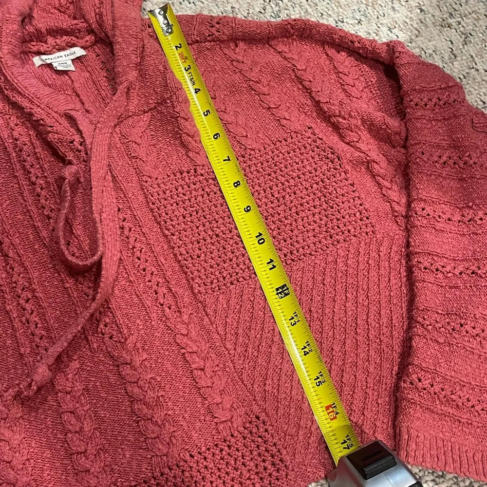 pink patchwork hooded drawstring cropped sweater M - Image 8