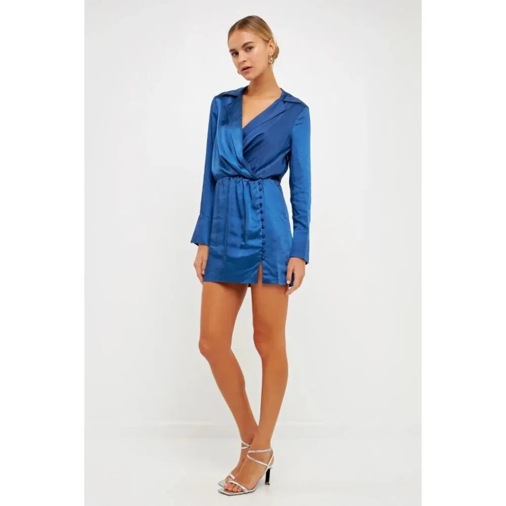 NWT Endless Rose Women's Long Sleeve Olympian Blue Satin Minidress Sz Medium - Image 8