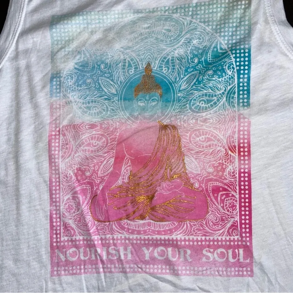 Nwt Evolution And Creation Women's buddha Graphic Top White Sleeveless medium - Image 3