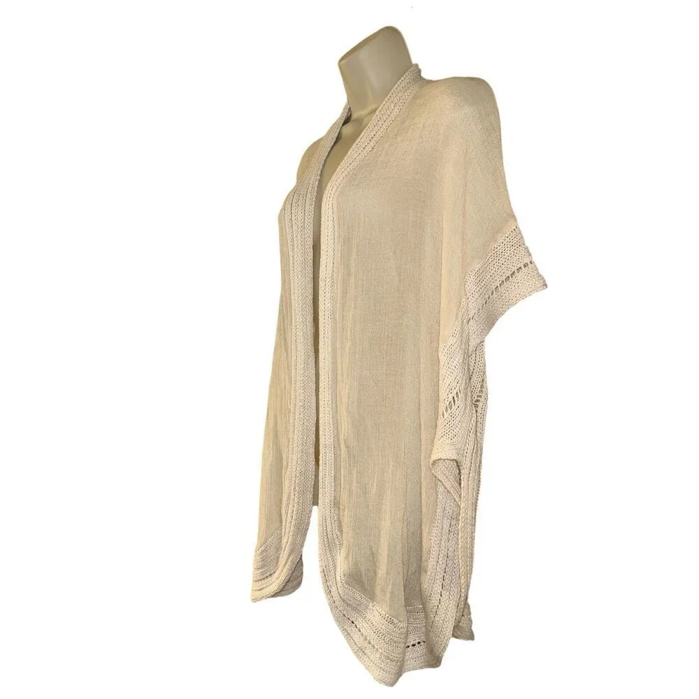 Women's Open Front Semi Sheer Crochet Knit Short Sleeve Cardigan Size Medium - Image 2