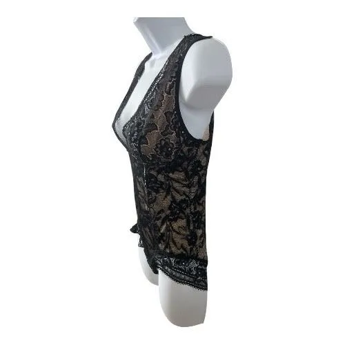Larry Levine Shapewear Black Floral Lace Shaping Bodysuit Size XL V Neck - Image 3