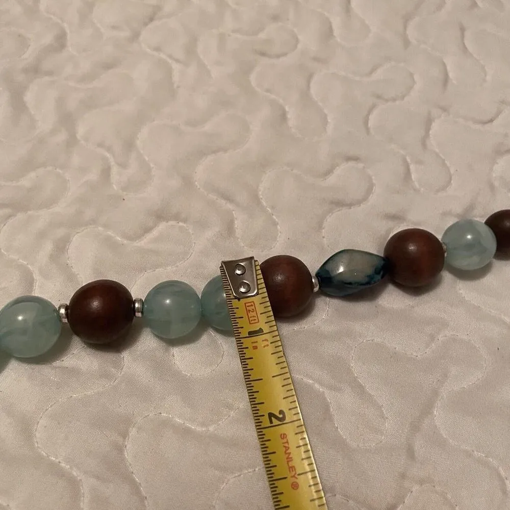 Signed NY New York & Company Blue Brown Bead Costume Necklace Adjustable Length - Image 4