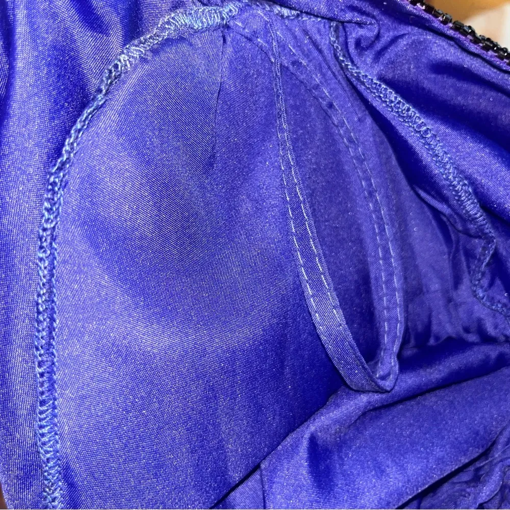 Laurence Kazar Vintage 100% Silk Beaded Top Pointed Hem Blue Black M - Image 11