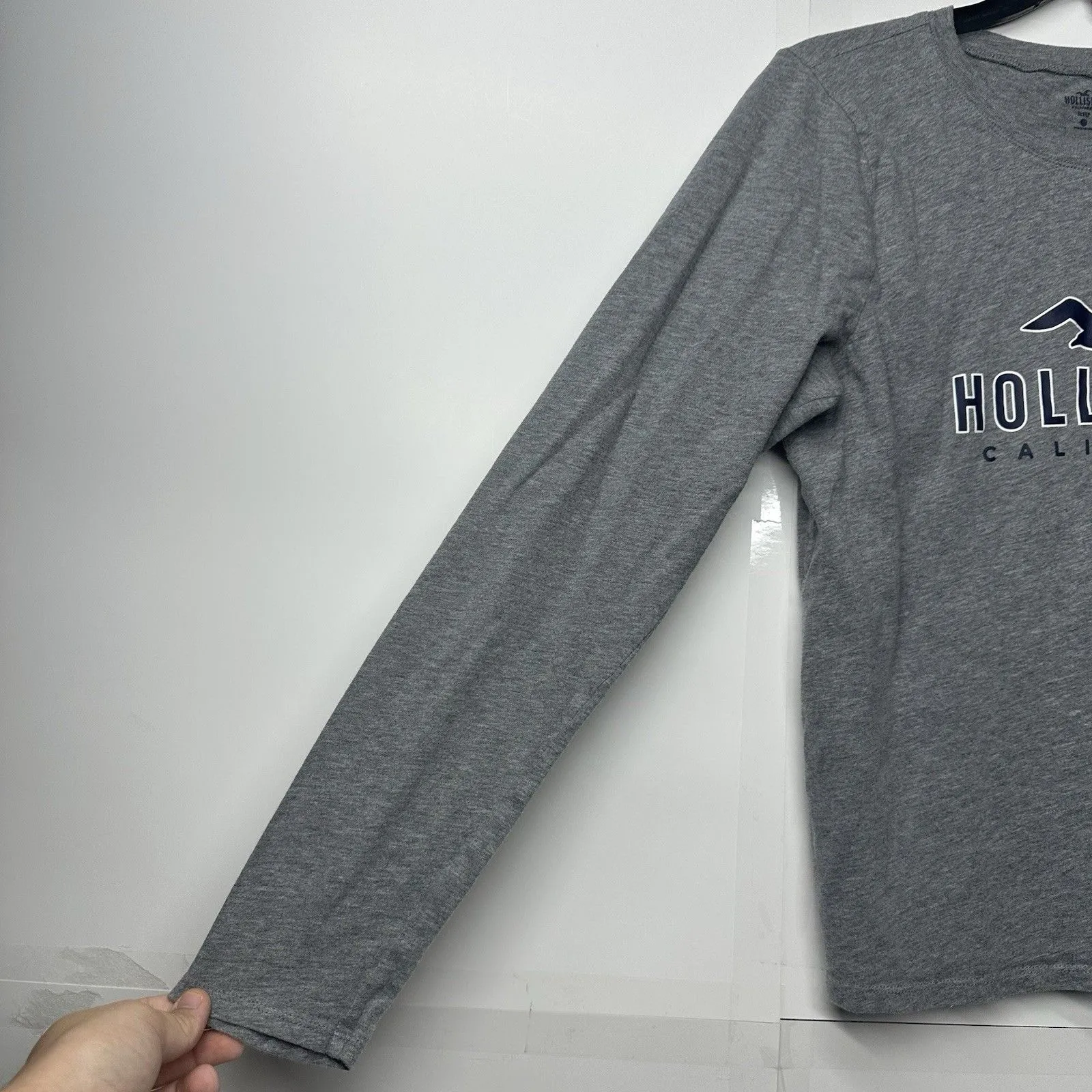 Hollister Women’s Pajama Set Size M – Gray Long Sleeve Shirt & Navy Logo  Pants - Image 2
