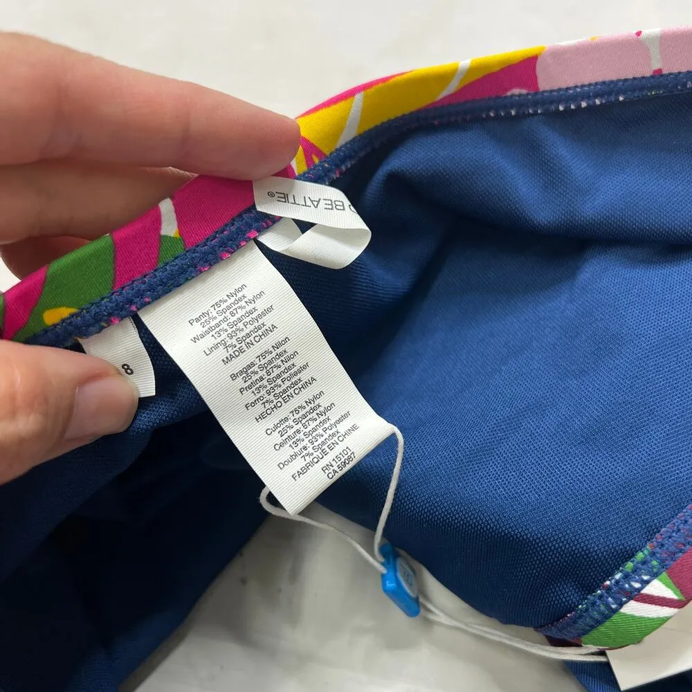 Blue Rod Beattie High Waist Bikini Bottom Draped Tropical Floral Size 8 New - Image 5