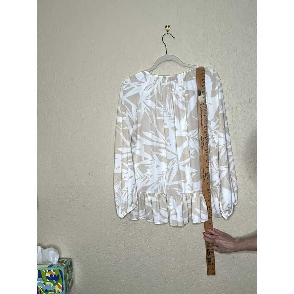 Amanda Uprichards womens size S top beige/white peplum hem high-low hem tie neck - Image 6