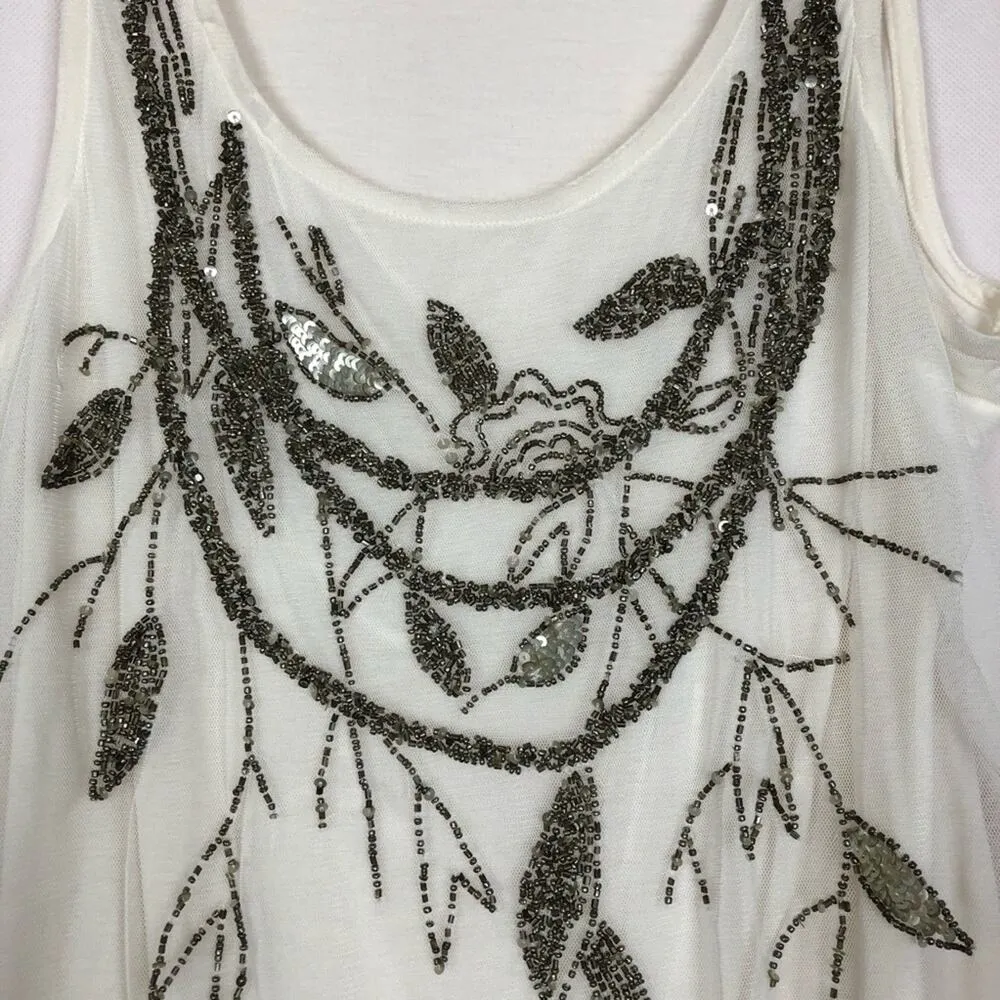 Halogen Beaded Mesh Tank Top Womens Small Fairy Chic Dressy Elegant Party Glam - Image 3