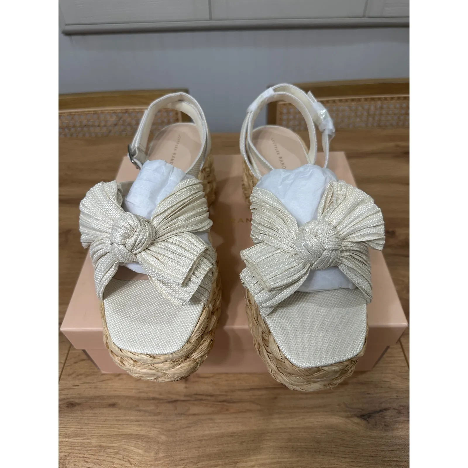 Loeffler Randall Gaby Pleated Bow Espadrille Platform Sandal White Size 11 NIB - Image 6