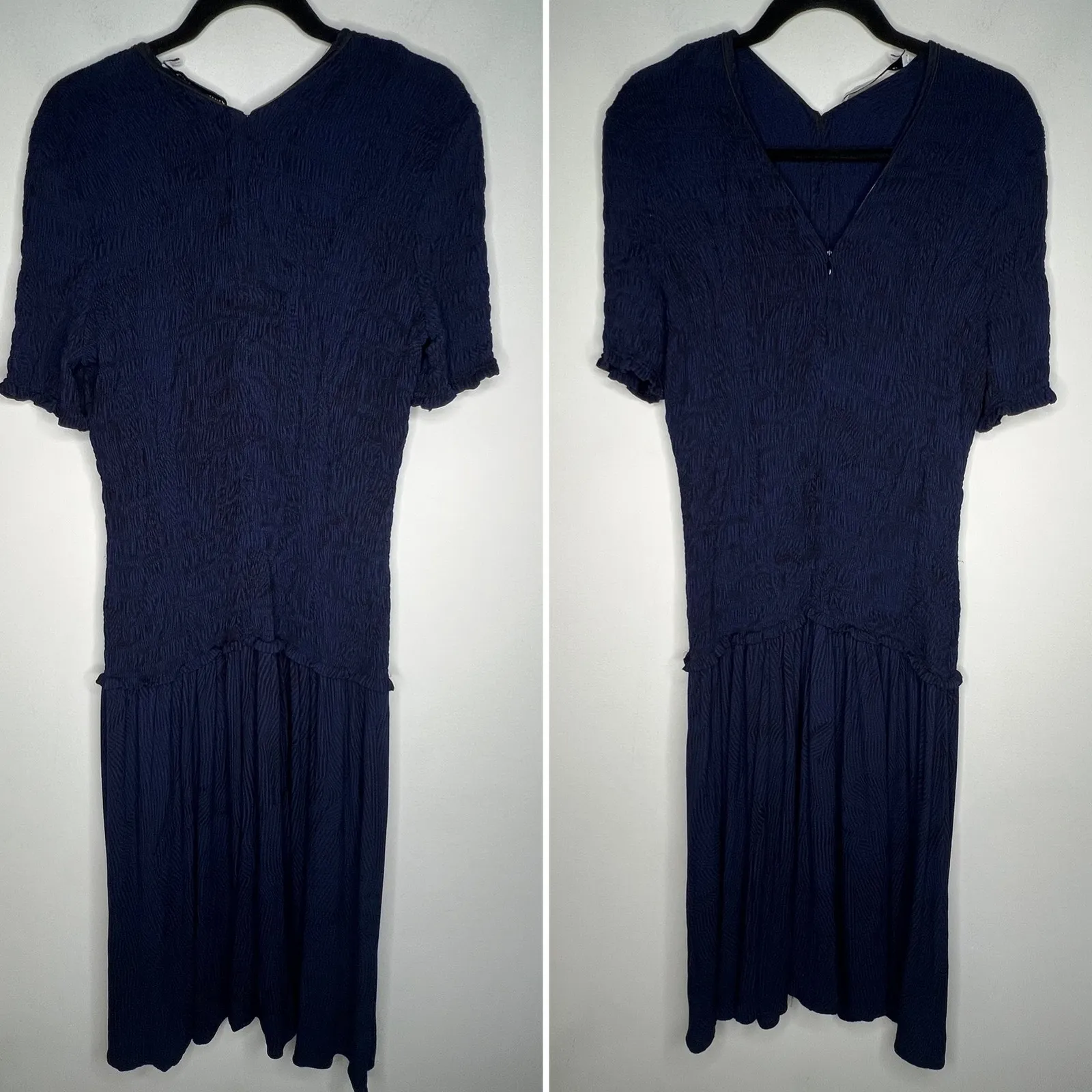 Proenza Schouler White Label Navy Shirred Striped Crepe Midi Dress Size 10 - Image 4