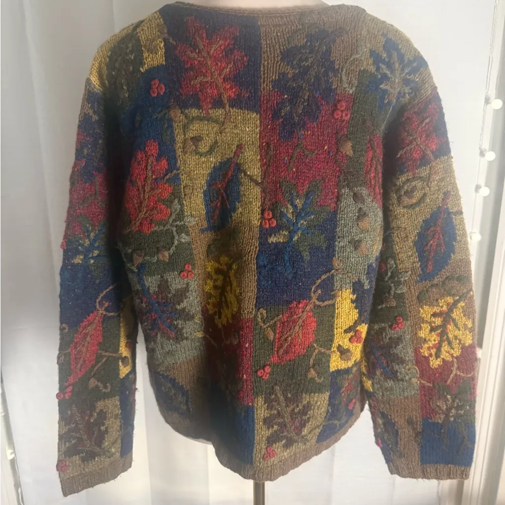 Robert Scott Wool/Silk Blend Red and Blue Cardigan Sweater Medium - Image 2