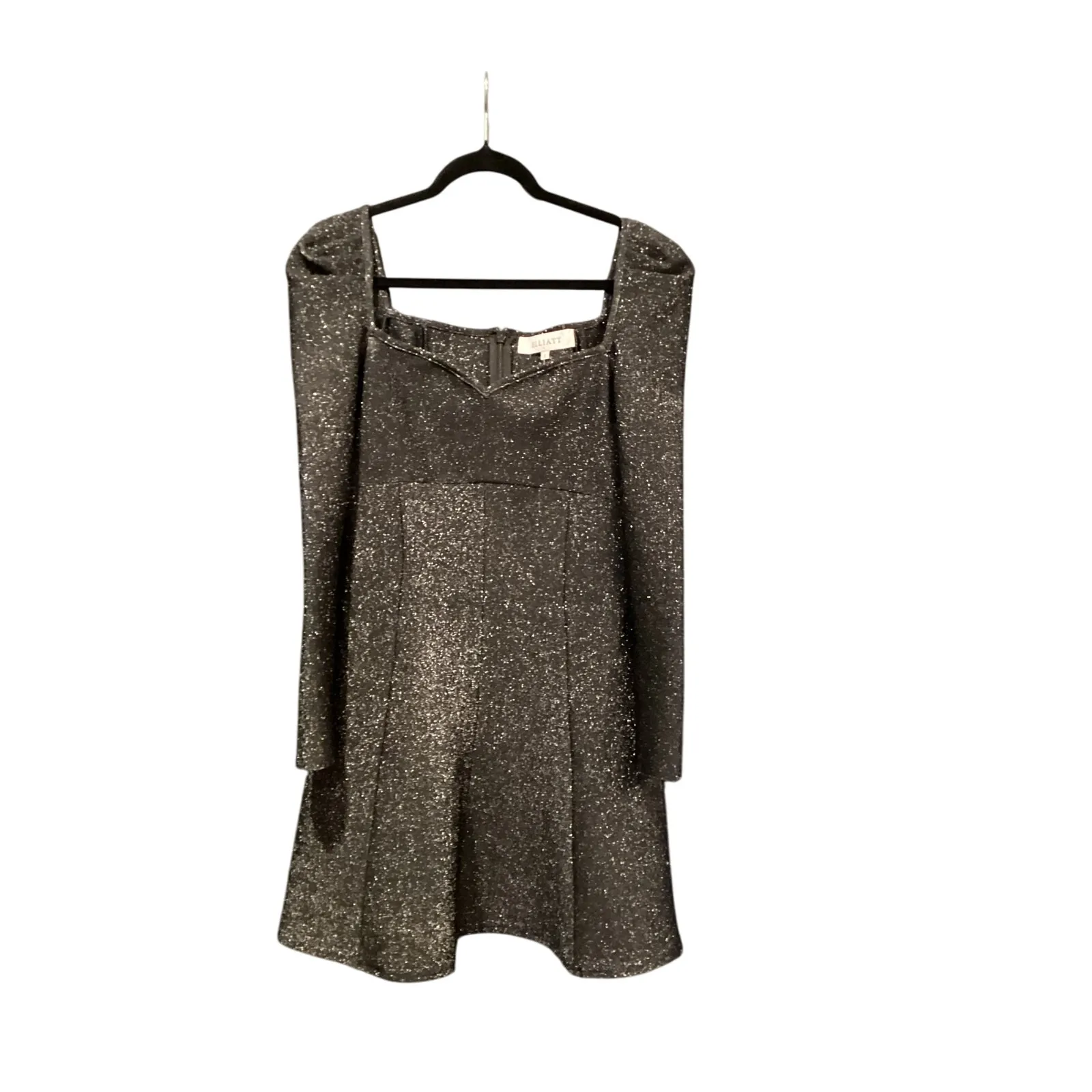 Elliatt Mallory Long Sleeve sweet heart neck line Mini Dress Black Shimmer L - Image 2