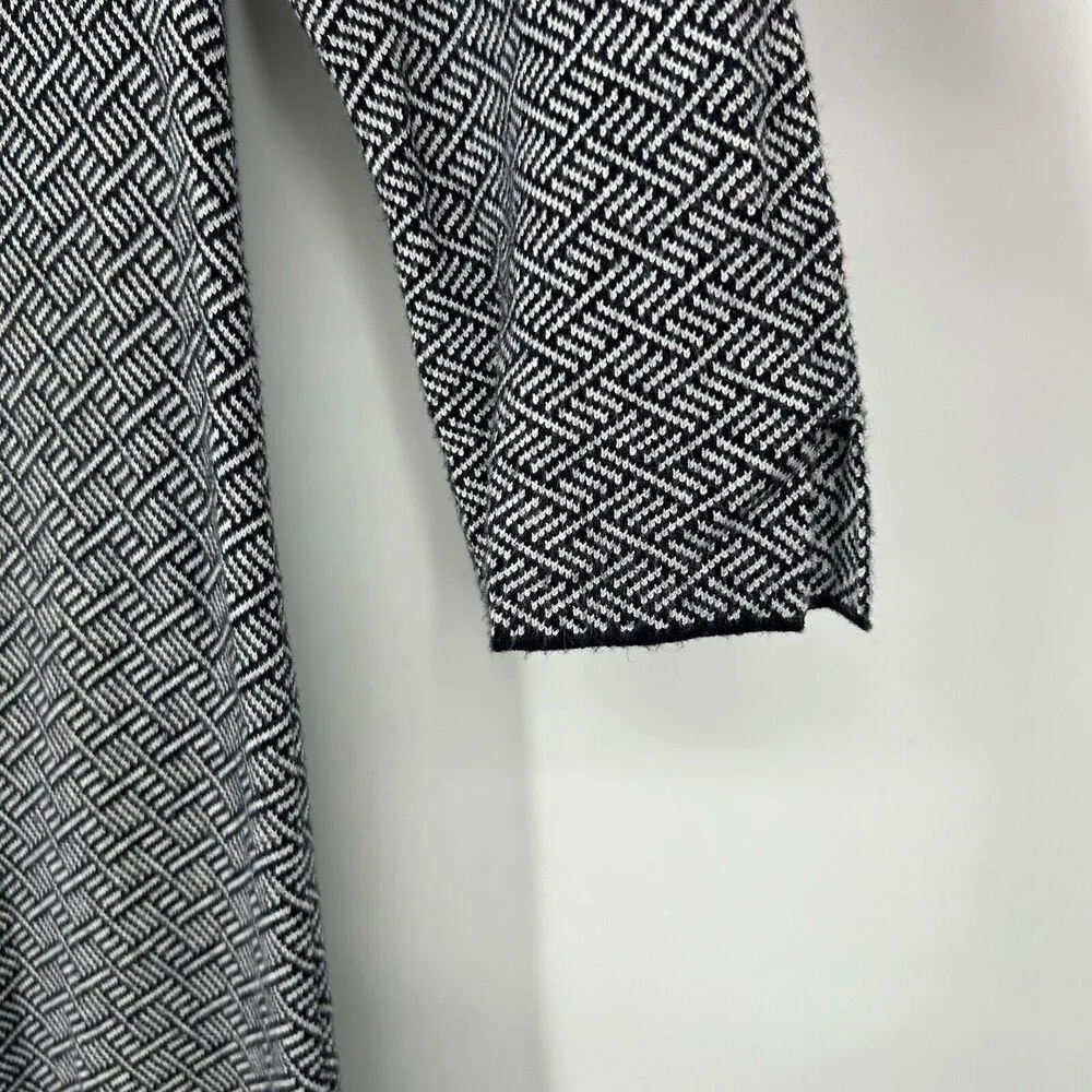 Zara Knit Sweater Dress Black White Herringbone 3/4 Sleeves Stretch Size M - Image 4