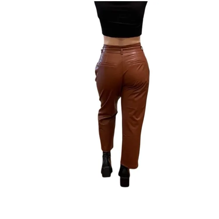 Abercrombie & fitch Brown Faux Leather Ankle Wide Leg Paper Bag Pants XLP#764 - Image 3