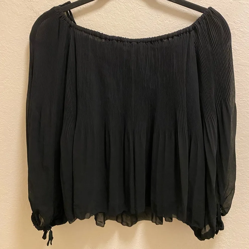 Aritzia Wilfred Black Talence Chiffon Off The Shoulder Blouse Size Small - Image 11