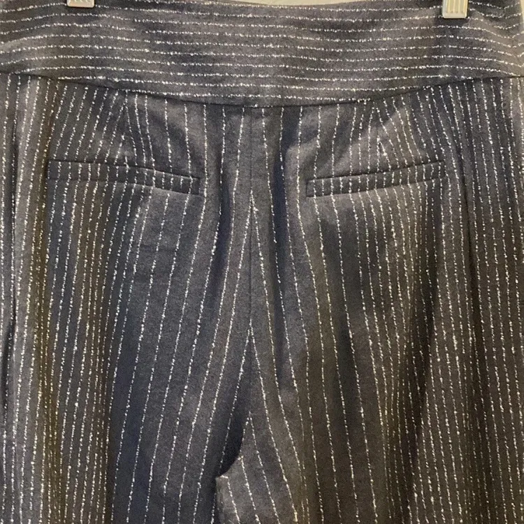 Rebecca Taylor Navy Striped Wool Blend Wide Leg Pants - Image 4