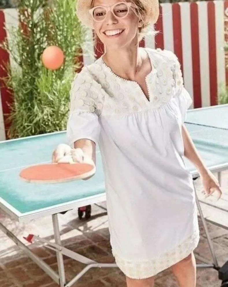 J. Crew Women's Bell Sleeve Dot Fringe Ivory Dress Size 4 - Image 2