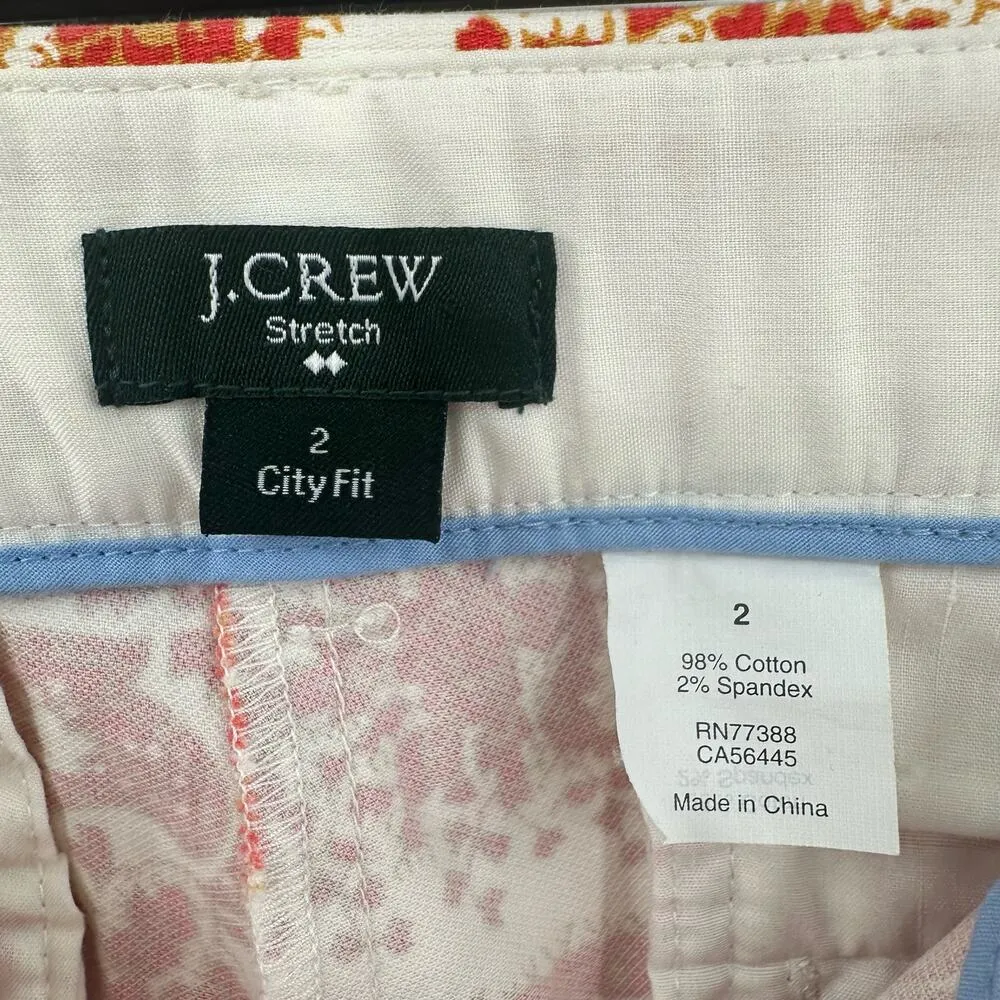 J Crew Size 2 Pants Orange Paisley Hook and Loop City Fit Ankle Cropped Straight - Image 5