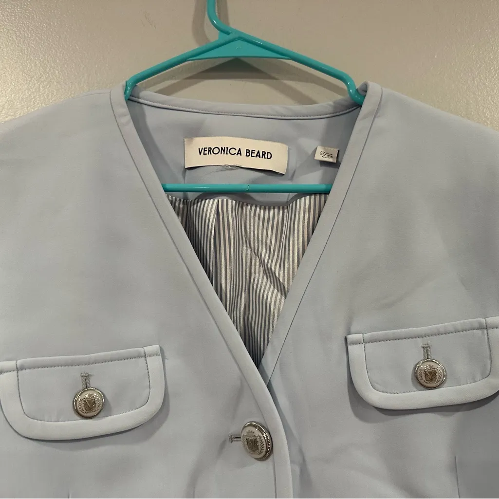 Veronica Beard Isola Crepe V Neck Light Blue Jacket 12 - Image 2