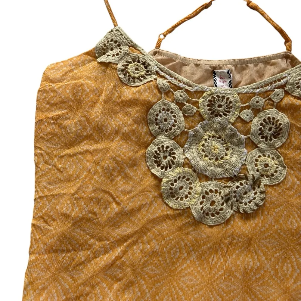 FREE PEOPLE 100% Silk Crochet Orange Bohemian Cami Paplum Top Blouse Size L - Image 3