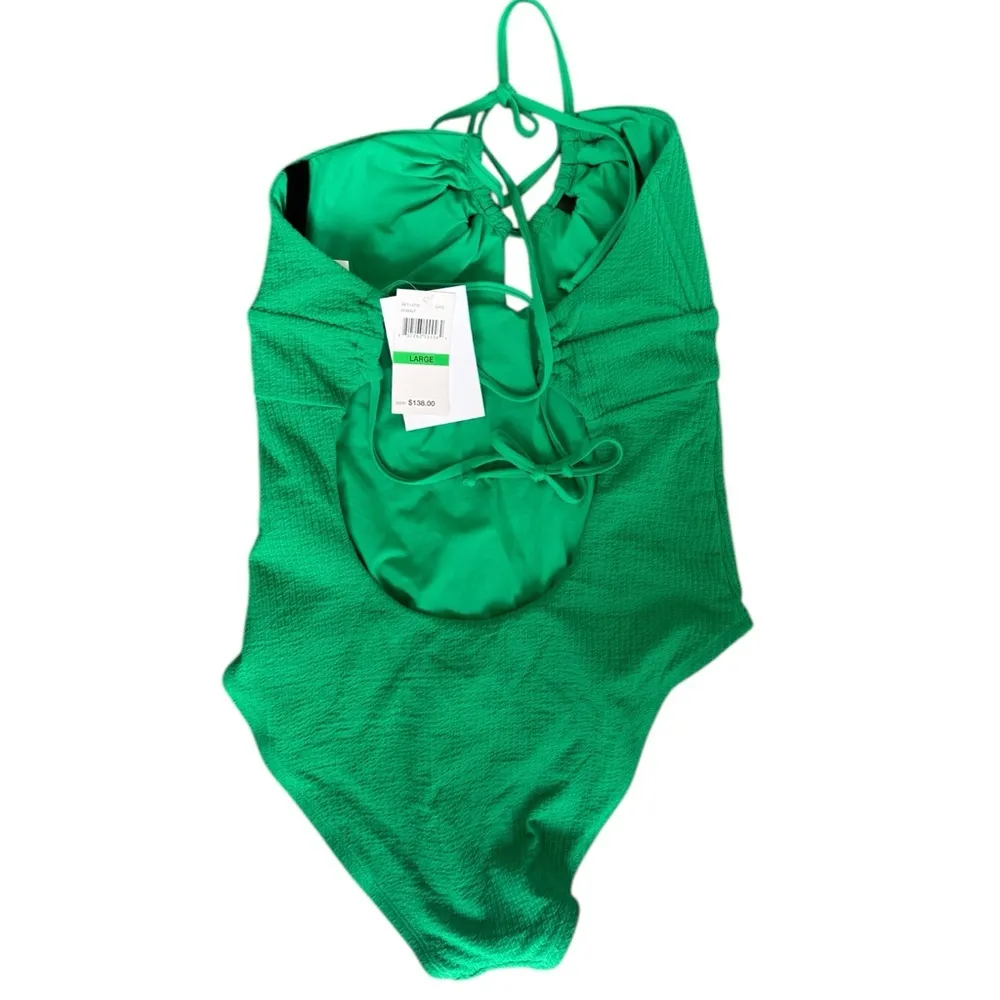 BECCA Pucker Up Candice‎ Large Green Textured Halter Cut Out One Piece Swimsuit - Image 5