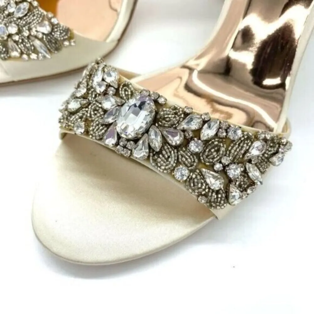Badgley Mischka Women's Barby Ivory Satin Embellished Heels Size 10 - Image 9