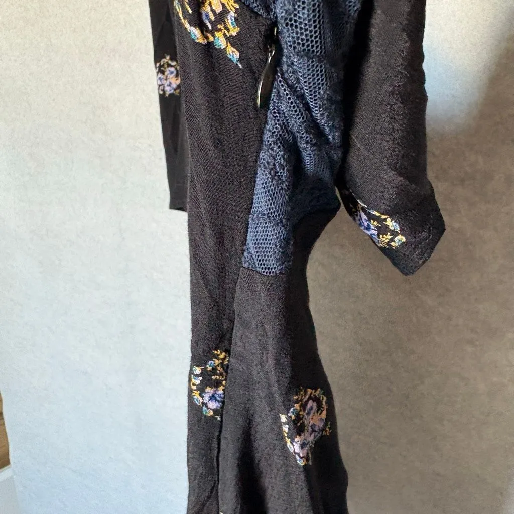 Free People Mockingbird Mesh Inset Mini Dress Women's Size 2 Black and Blue - Image 8