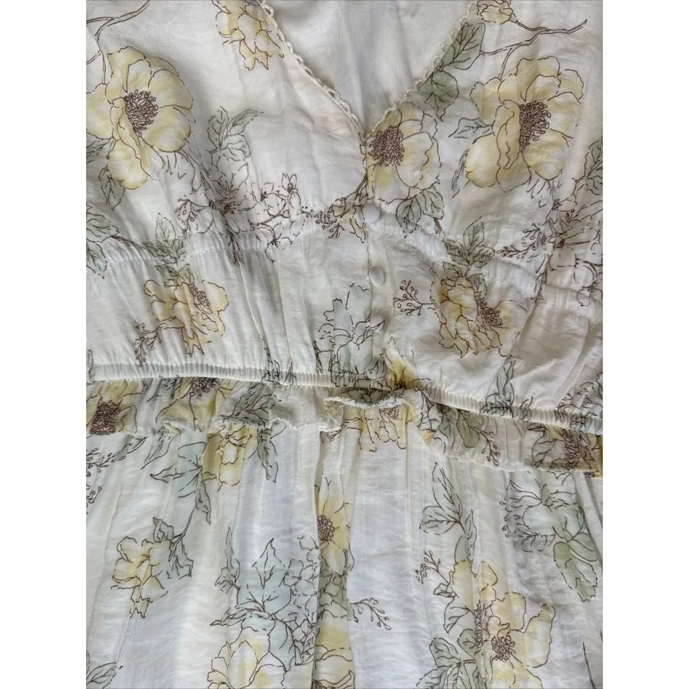 By The River Floral Ivory Yellow  Small Dress puff sleeves Elastic back waist - Image 3