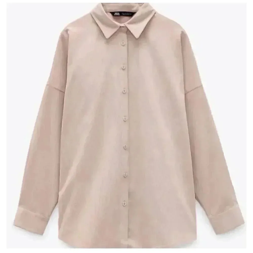 Zara Oversized Corduroy Button Down Shirt Blush Pink, SZ M# 1822 - Image 2