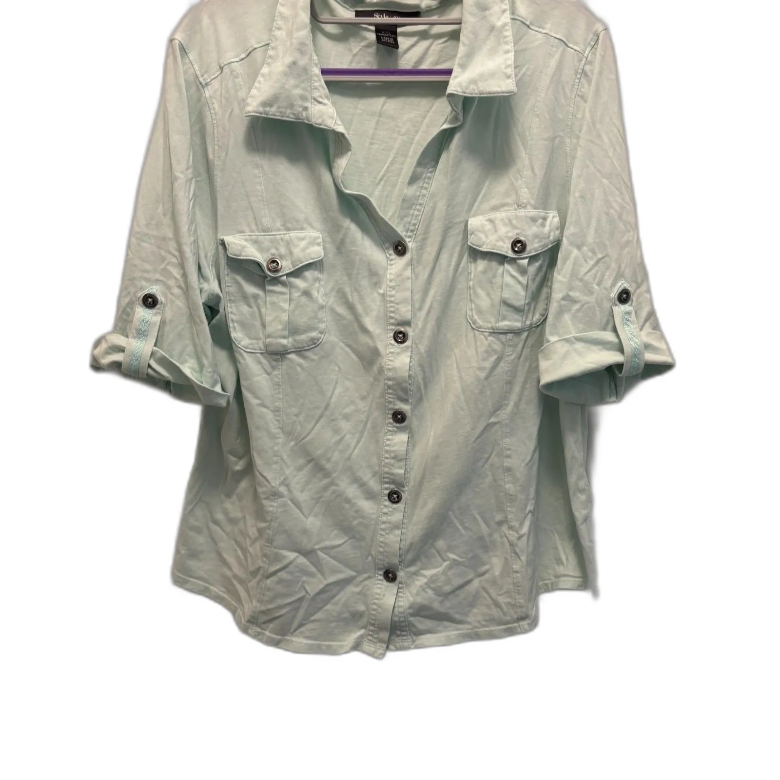 Style & Co Button Down Blouse Mint Green Size XXL EUC - Image 3