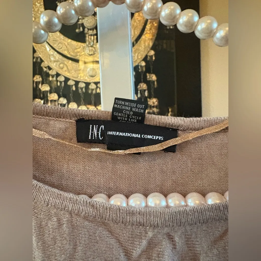 INC International Concepts Sequin Embellished Tunic in Gold and Brown - Image 3