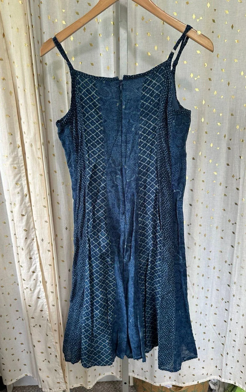 Lauren Ralph Lauren  100% Cotton Indigo Batik Mix Media Flare Slip Midi Dress - Image 5