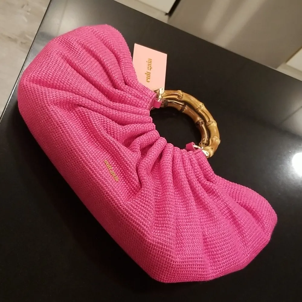 💕CULT GAIA💕 Banu Mini Tote Bag Raffia Half Moon ~ Qajar Rose Pink NWT - Image 11